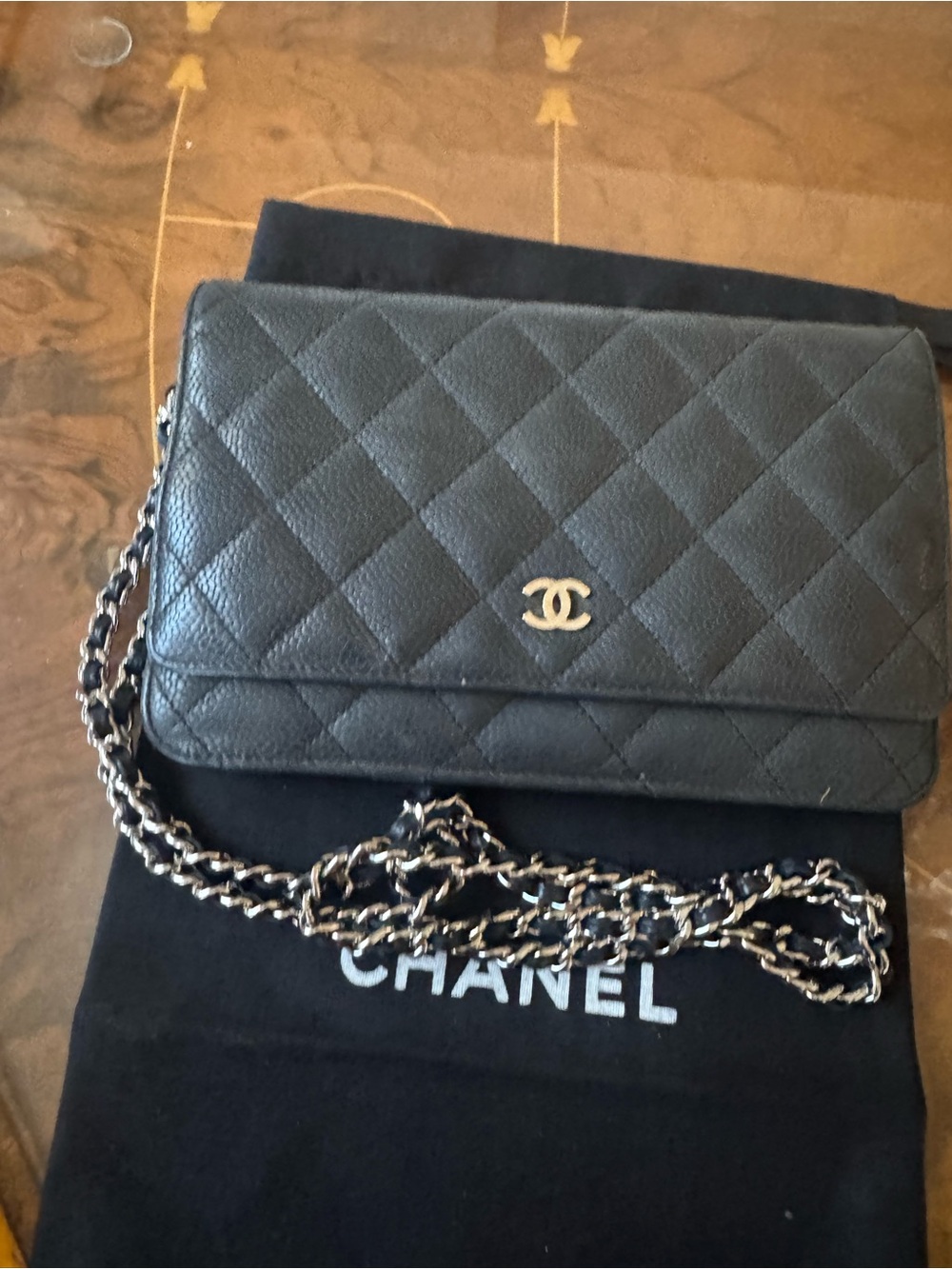CHANEL Black Quilted Caviar Leather Wallet on Chain with Gold CC - Picture 10 of 16